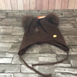 Double  pompom knitted hat 12-18 months teddy bear look, 100% cotton